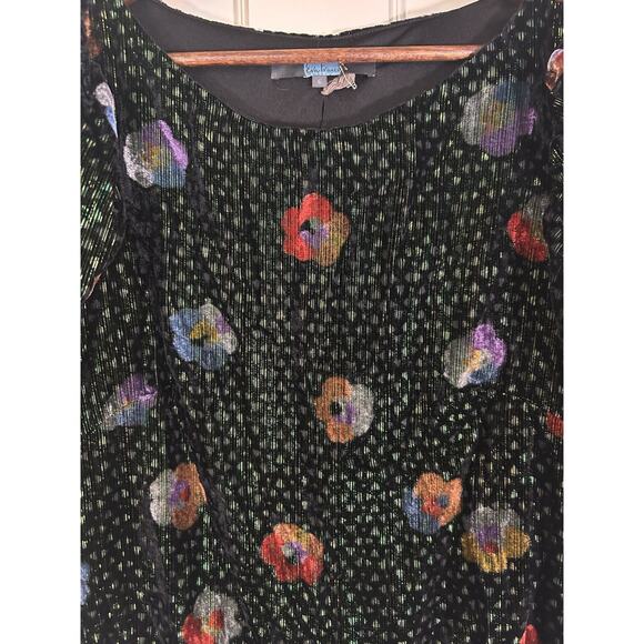 Eva Franco Velvet Floral Metallic Blouse Womens Size 6 Black Green - Picture 2 of 9